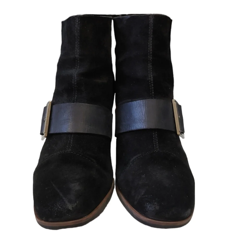 Kork Ease Black Suede Square Toe Buckle Ankle Heels Booties Women's Size 9.5 - Picture 4 of 11